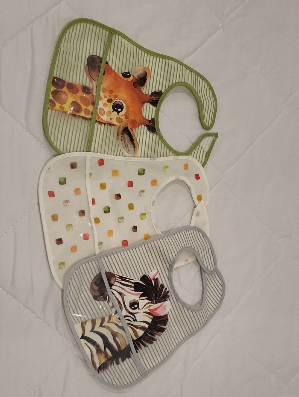 3-Pack Baby Bibs with Giraffe, Zebra & Colorful Dot Designs - Multi-Color